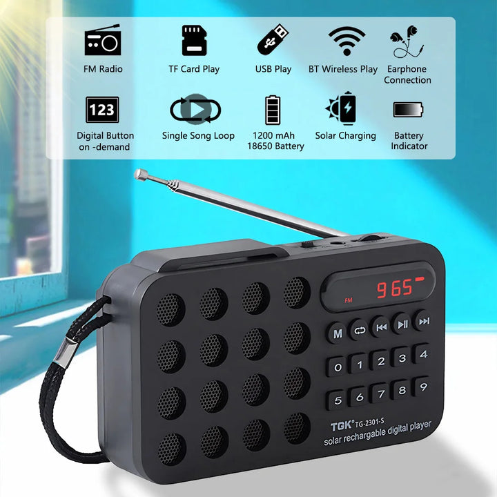 Rechargeable Portable FM Radio Mini Solar Bluetooth Wireless