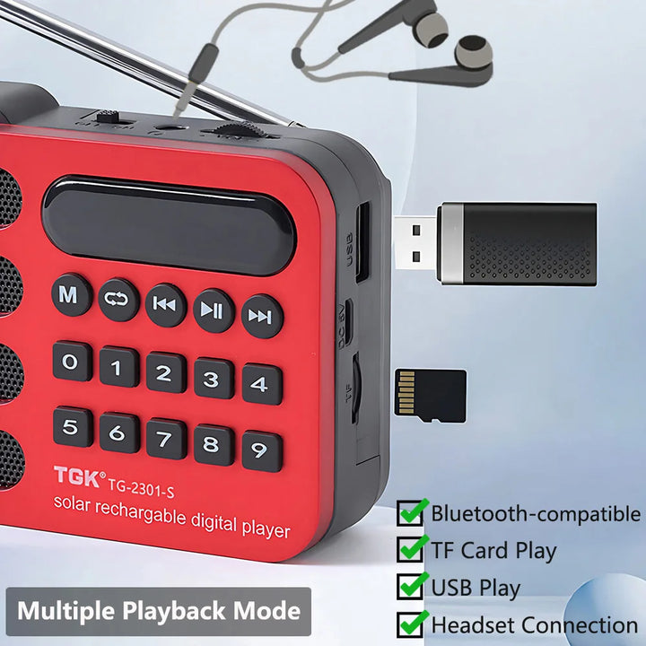 Rechargeable Portable FM Radio Mini Solar Bluetooth Wireless
